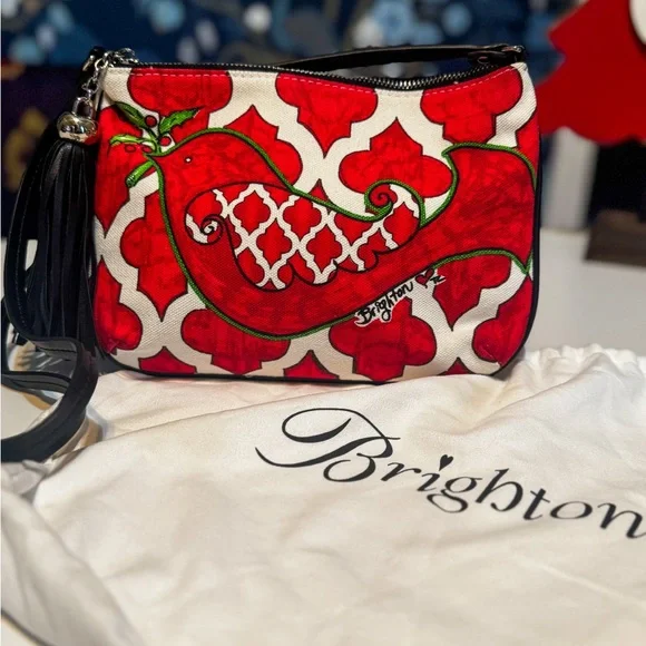 BRIGHTON Love Dove Canvas Crossbody Bag Tassel Red Bird - Picture 2 of 10